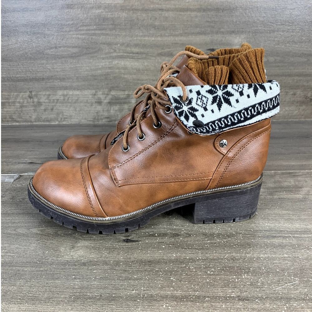 Bumper Leatherette Fold Down Lace Up Sweater Combat Boot Sz 9.5